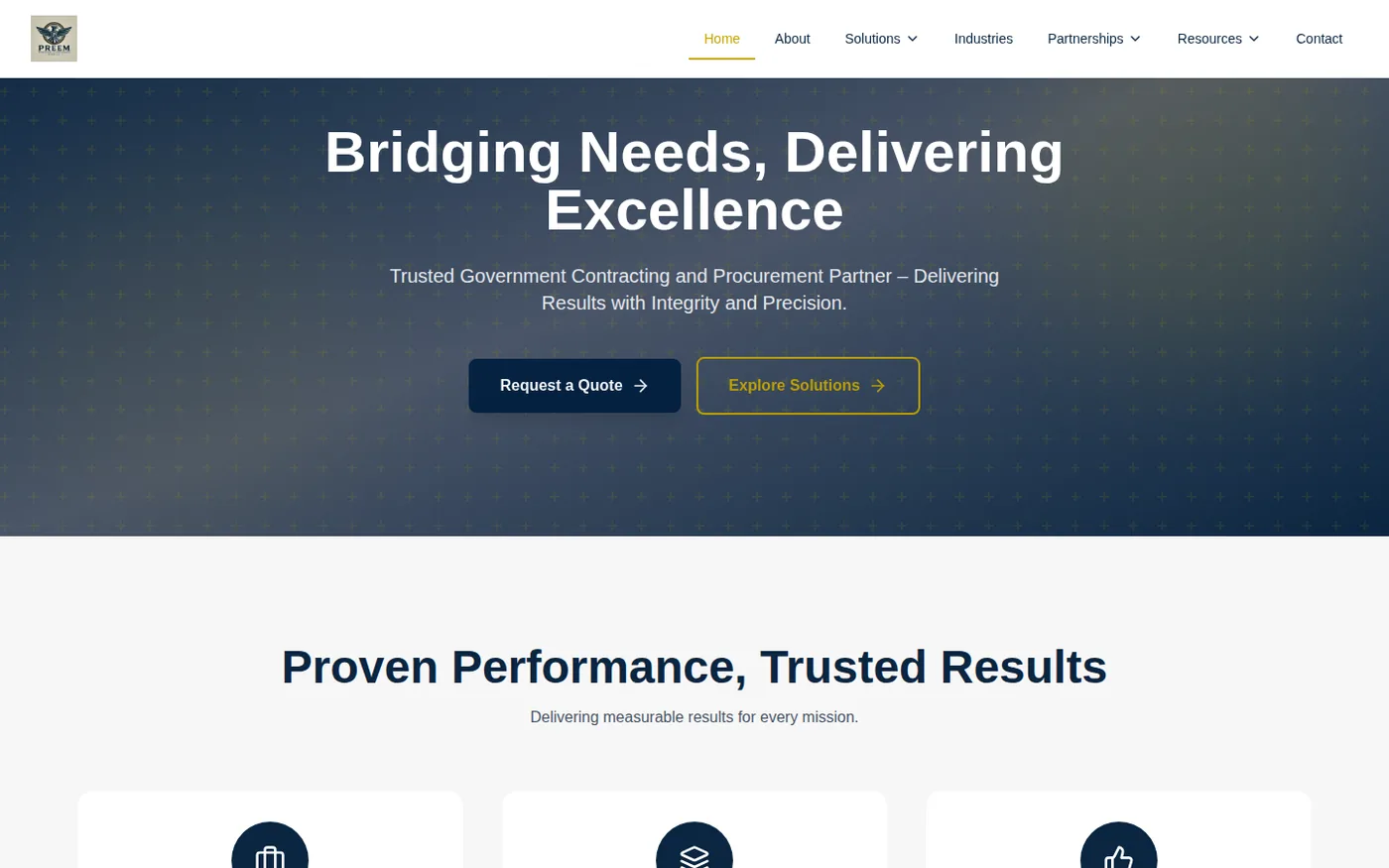 The Preem LLC homepage — a government contracting and procurement firm